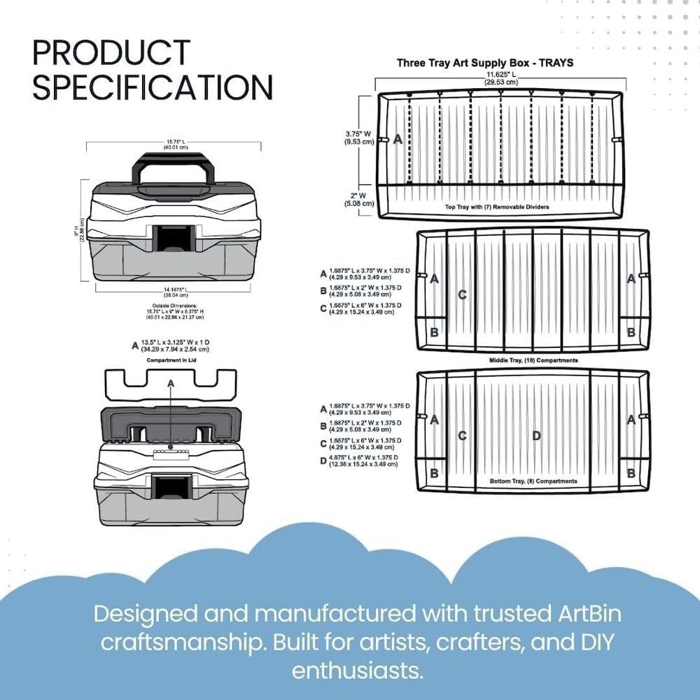 image:imageArtBin 6892AG 2Tray Art Supply Box Portable Art amp Craft Organizer with LiftUp Trays 1 Plastic Storage Case GrayBlackThree Tray