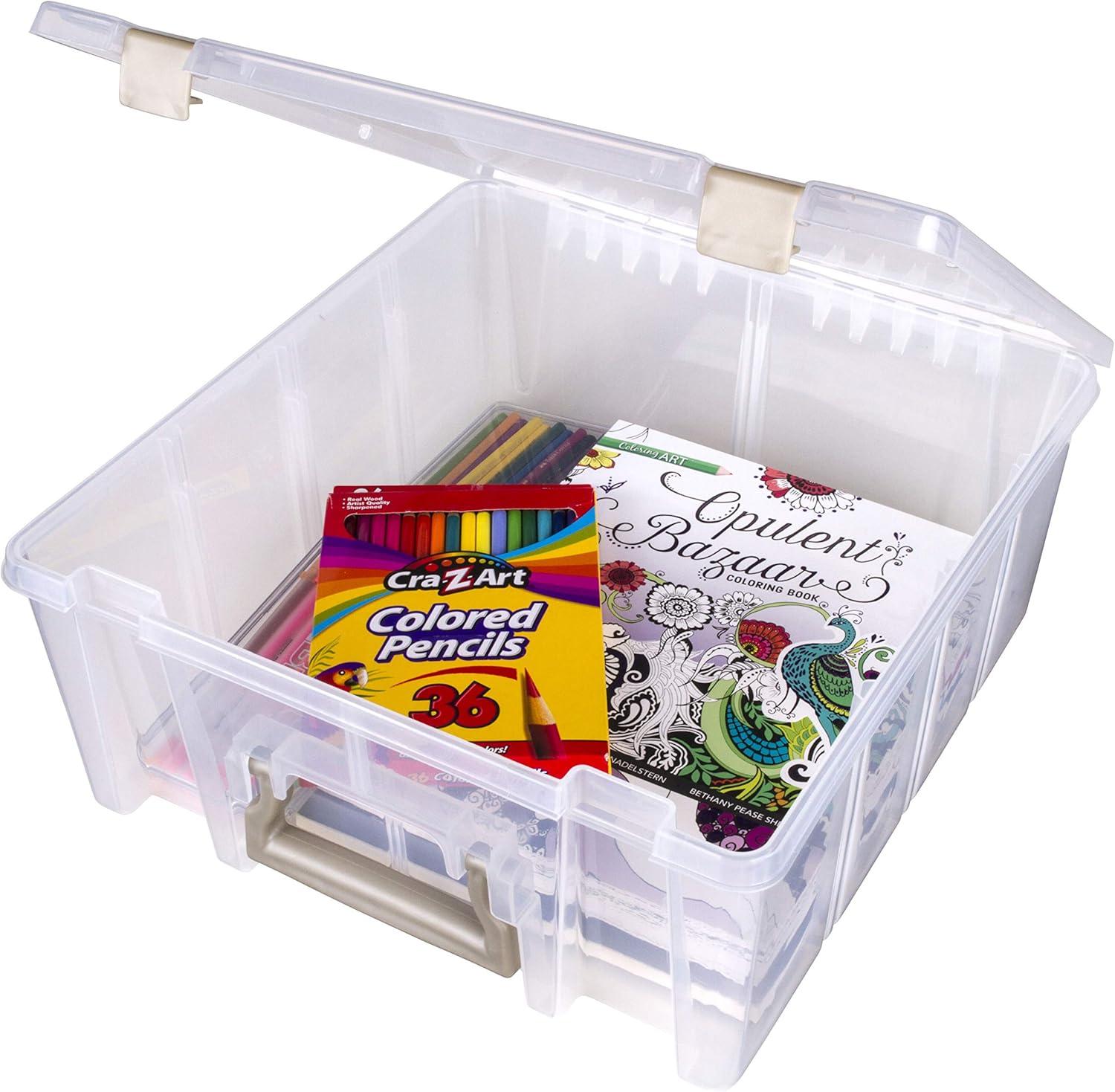 image:imageArtBin 6990AB Super Satchel Double Deep Compartment Box Art Storage with 8 Removable Compartments Smart Closure for Craft Supplies Gold Pack of 1Clear Gold