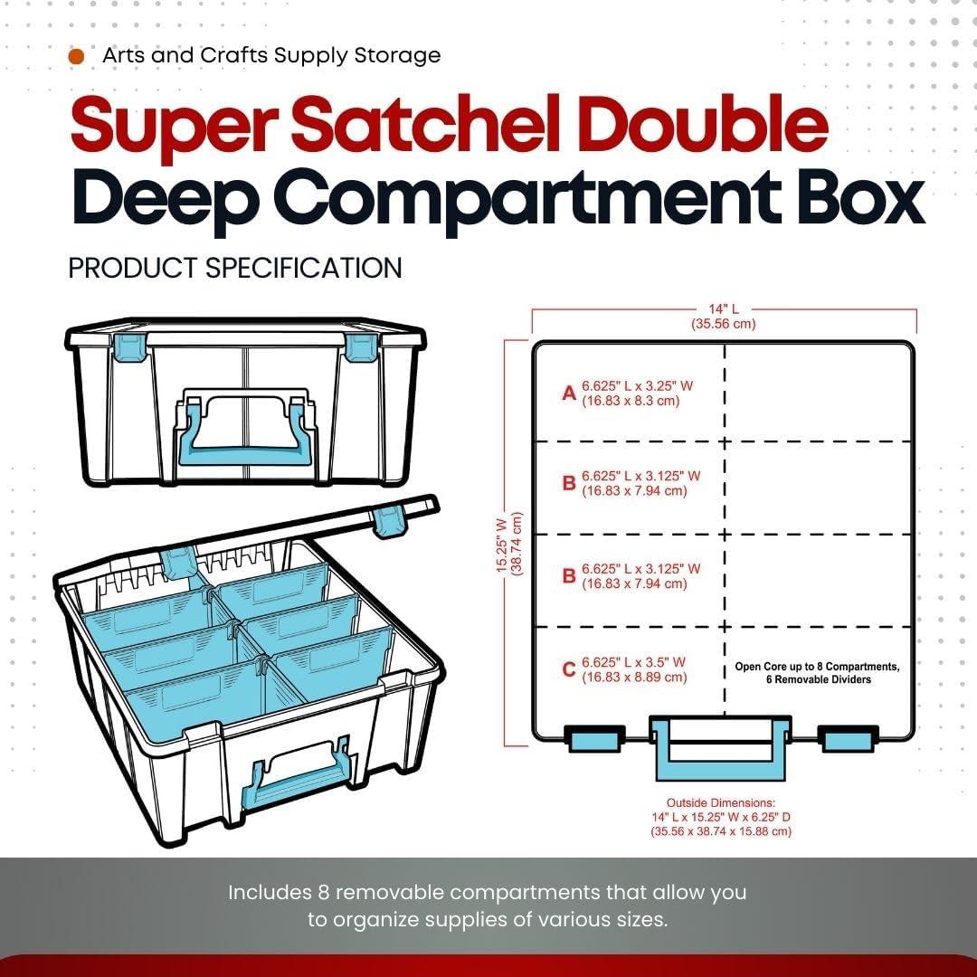 image:imageArtBin 6990AB Super Satchel Double Deep Compartment Box Art Storage with 8 Removable Compartments Smart Closure for Craft Supplies Gold Pack of 1Clear Aqua