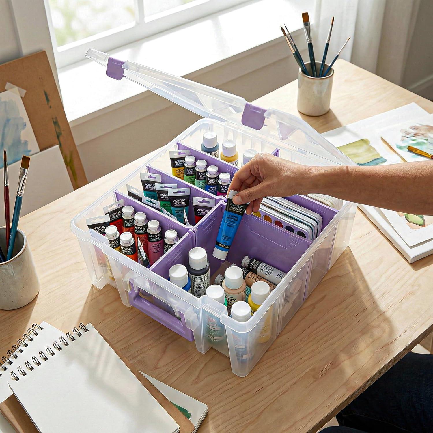 image:imageArtBin 6990AB Super Satchel Double Deep Compartment Box Art Storage with 8 Removable Compartments Smart Closure for Craft Supplies Gold Pack of 1Purple