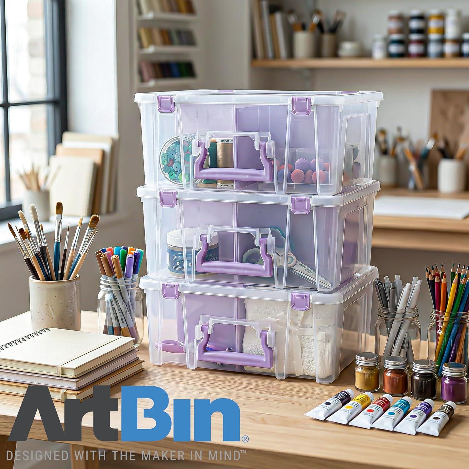 image:imageArtBin 6990AB Super Satchel Double Deep Compartment Box Art Storage with 8 Removable Compartments Smart Closure for Craft Supplies Gold Pack of 1Purple
