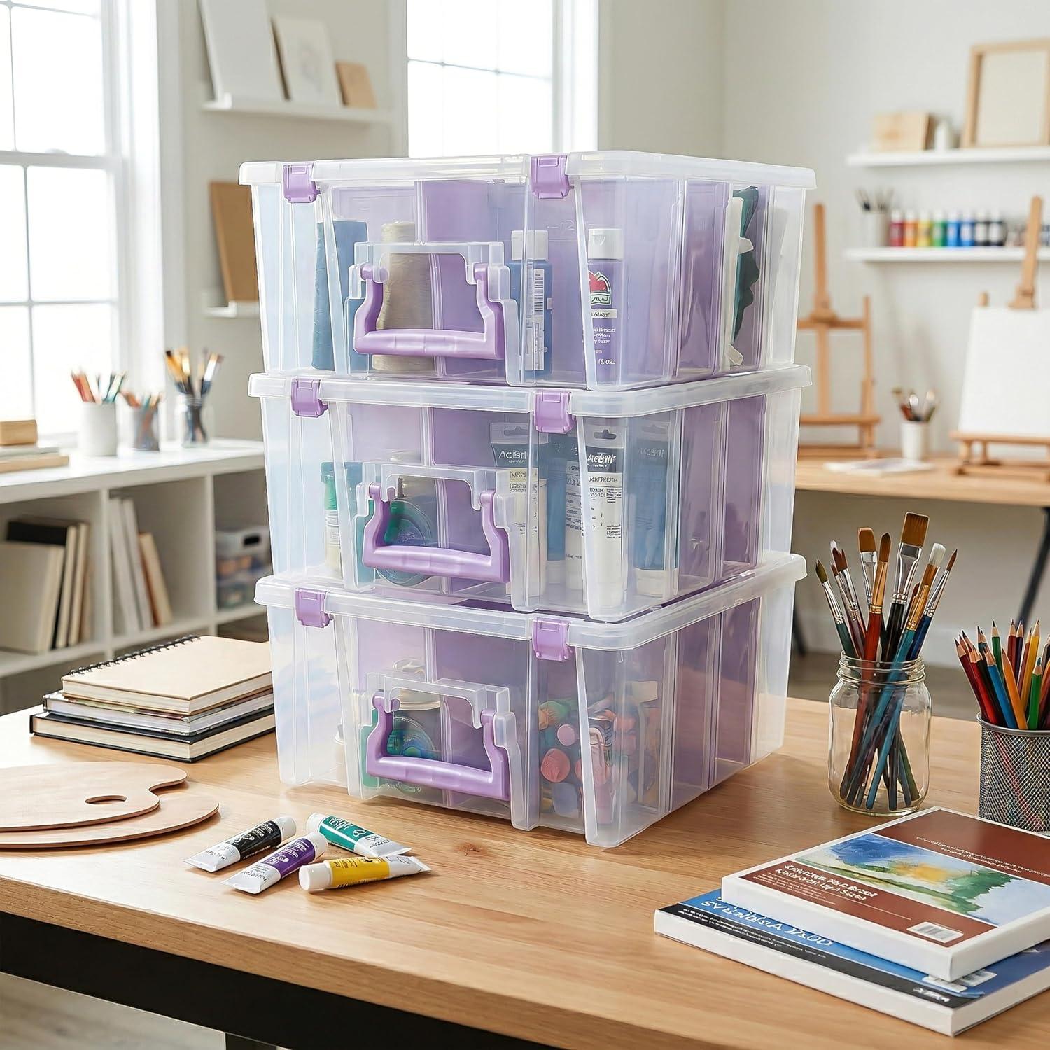 image:imageArtBin 6990AB Super Satchel Double Deep Compartment Box Art Storage with 8 Removable Compartments Smart Closure for Craft Supplies Gold Pack of 1Purple
