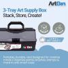 ArtBin 6892AG 2-Tray Art Supply Box, Portable Art & Craft Organizer with Lift-Up Trays, [1] Plastic Storage Case, Gray/Black(Three Tray)