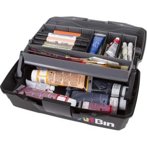 ArtBin 6892AG 2-Tray Art Supply Box, Portable Art & Craft Organizer with Lift-Up Trays, [1] Plastic Storage Case, Gray/Black(One Tray)