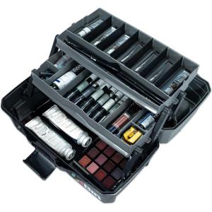 ArtBin 6892AG 2-Tray Art Supply Box, Portable Art & Craft Organizer with Lift-Up Trays, [1] Plastic Storage Case, Gray/Black(Two Tray)