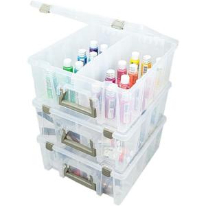 ArtBin 6990AB Super Satchel Double Deep Compartment Box – Art Storage with 8 Removable Compartments, Smart Closure for Craft Supplies (Gold- Pack of 1)(Clear & Gold)