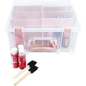 ArtBin 6990AB Super Satchel Double Deep Compartment Box – Art Storage with 8 Removable Compartments, Smart Closure for Craft Supplies (Gold- Pack of 1)(Rose Gold Accents)
