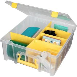 ArtBin 6990AB Super Satchel Double Deep Compartment Box – Art Storage with 8 Removable Compartments, Smart Closure for Craft Supplies (Gold- Pack of 1)(Yellow)