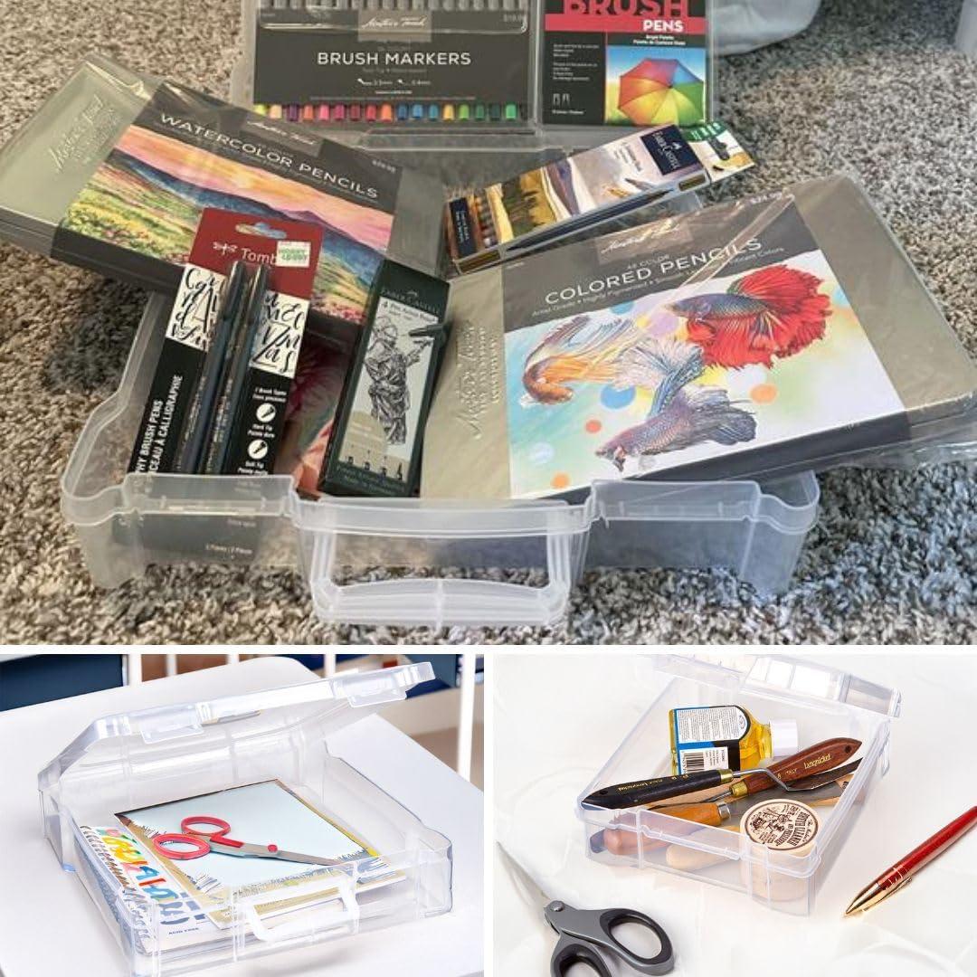 image:imageArtBin 6913ZZ 12 x 12 Portable Art amp Craft Organizer with Handle 3Pack 3 Plastic Storage Cases Clear12 x 12 6 x 6 4Piece Set 2 of Each