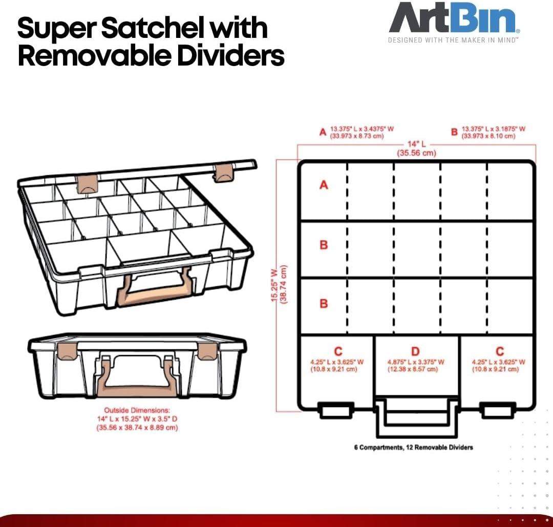 image:imageArtBin 9007AB Super Satchel with Removable Dividers Portable Art amp Craft Organizer with Handle 1 Plastic Storage Case Clear1 Pack
