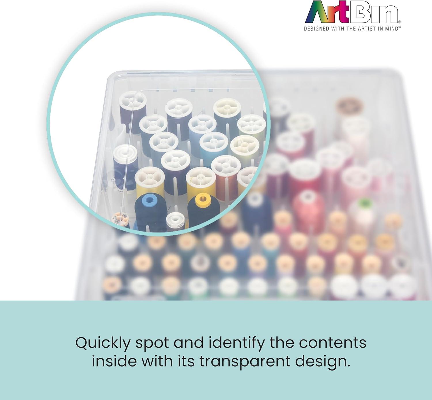 image:imageArtBin Super Satchel Thread Box Versatile Thread Storage for Sewing Embroidery and Quilting 108 Pegs Portable Design Compatible with ArtBin Accessories Made in USA Transparent and Compact