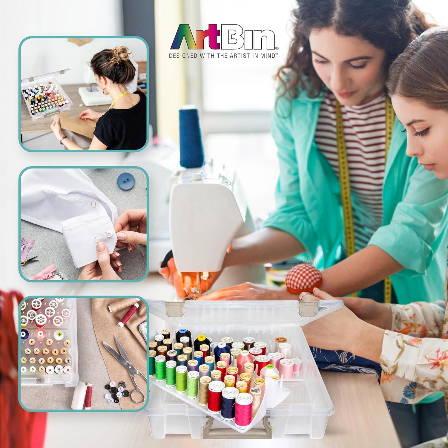 image:imageArtBin Super Satchel Thread Box Versatile Thread Storage for Sewing Embroidery and Quilting 108 Pegs Portable Design Compatible with ArtBin Accessories Made in USA Transparent and Compact