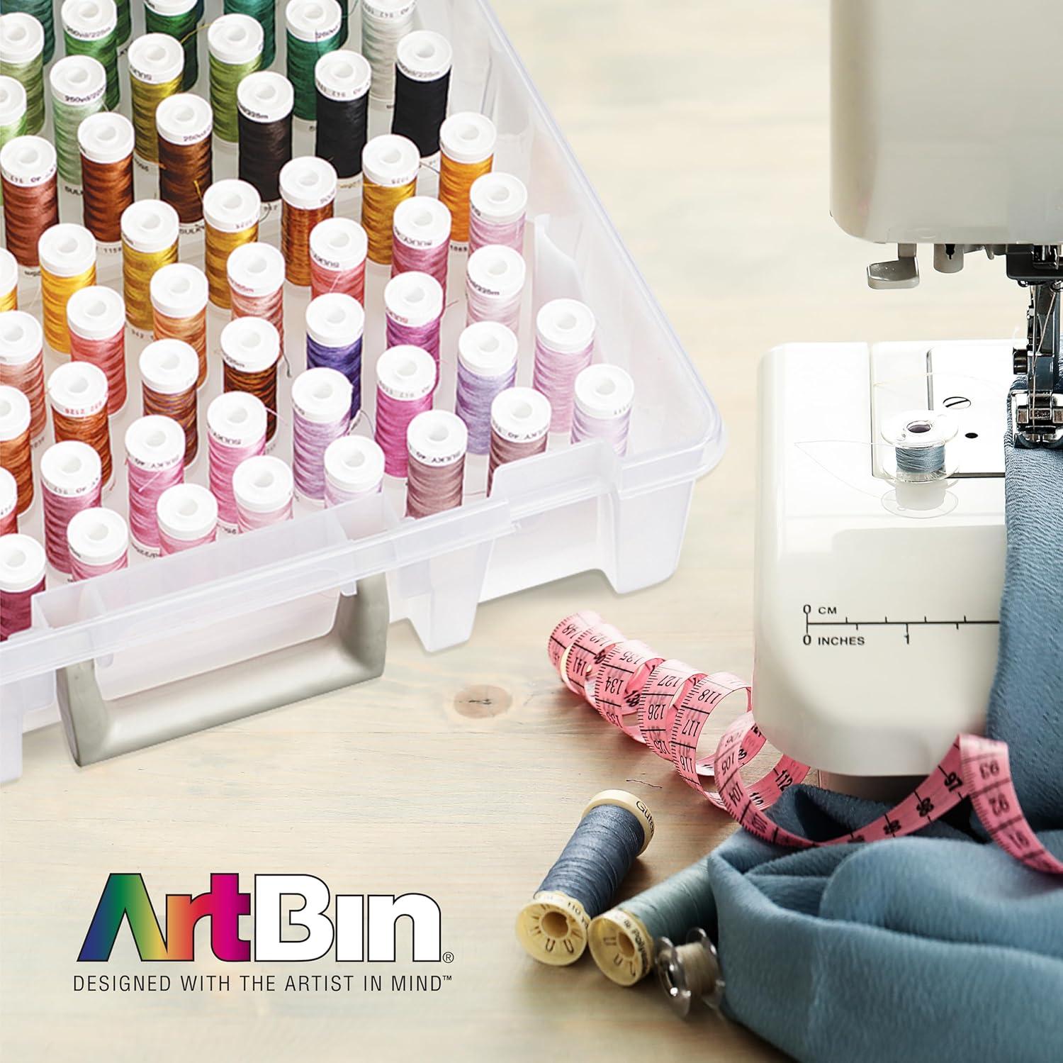 image:imageArtBin Super Satchel Thread Box Versatile Thread Storage for Sewing Embroidery and Quilting 108 Pegs Portable Design Compatible with ArtBin Accessories Made in USA Transparent and Compact