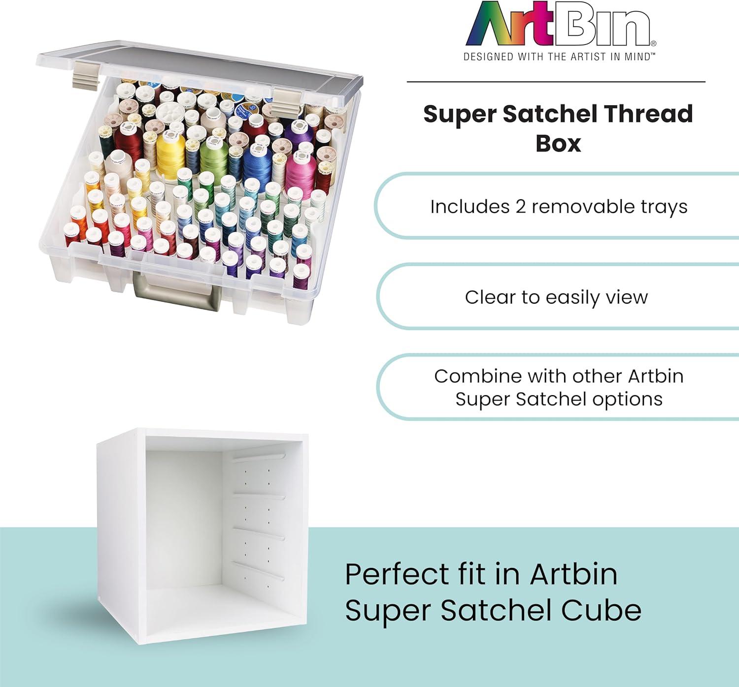 image:imageArtBin Super Satchel Thread Box Versatile Thread Storage for Sewing Embroidery and Quilting 108 Pegs Portable Design Compatible with ArtBin Accessories Made in USA Transparent and Compact