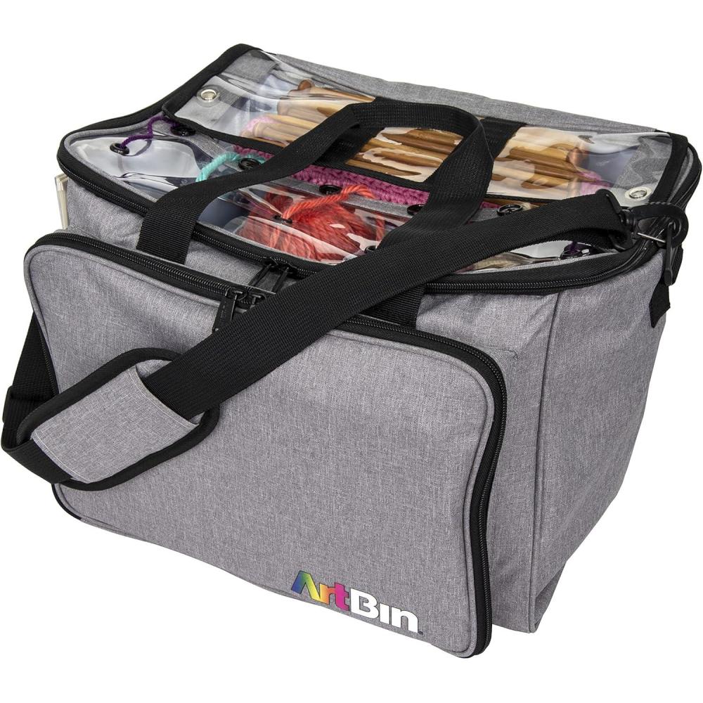 image:imageArtBin 6824AG Mini Yarn Drum Portable Knitting amp Crochet Storage 1 Poly Canvas Tote Bag Gray PrintGray