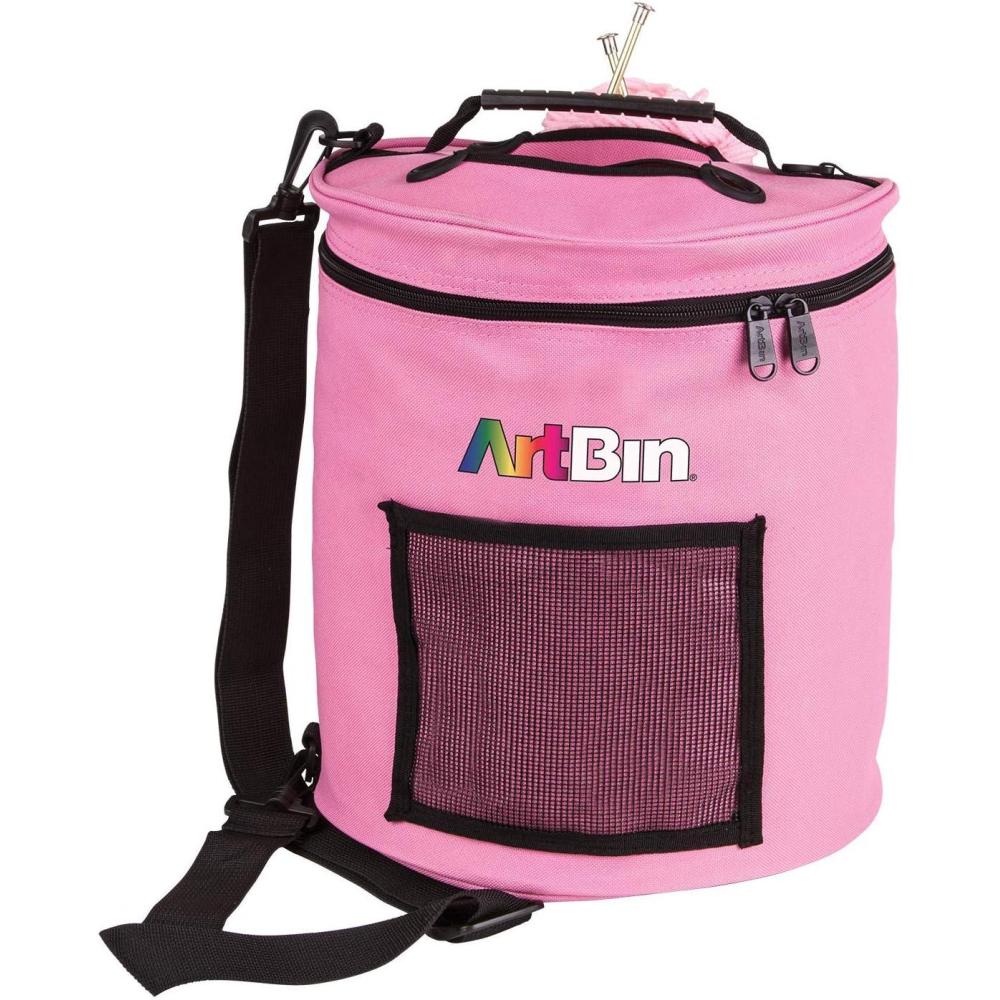image:imageArtBin 6824AG Mini Yarn Drum Portable Knitting amp Crochet Storage 1 Poly Canvas Tote Bag Gray PrintPink