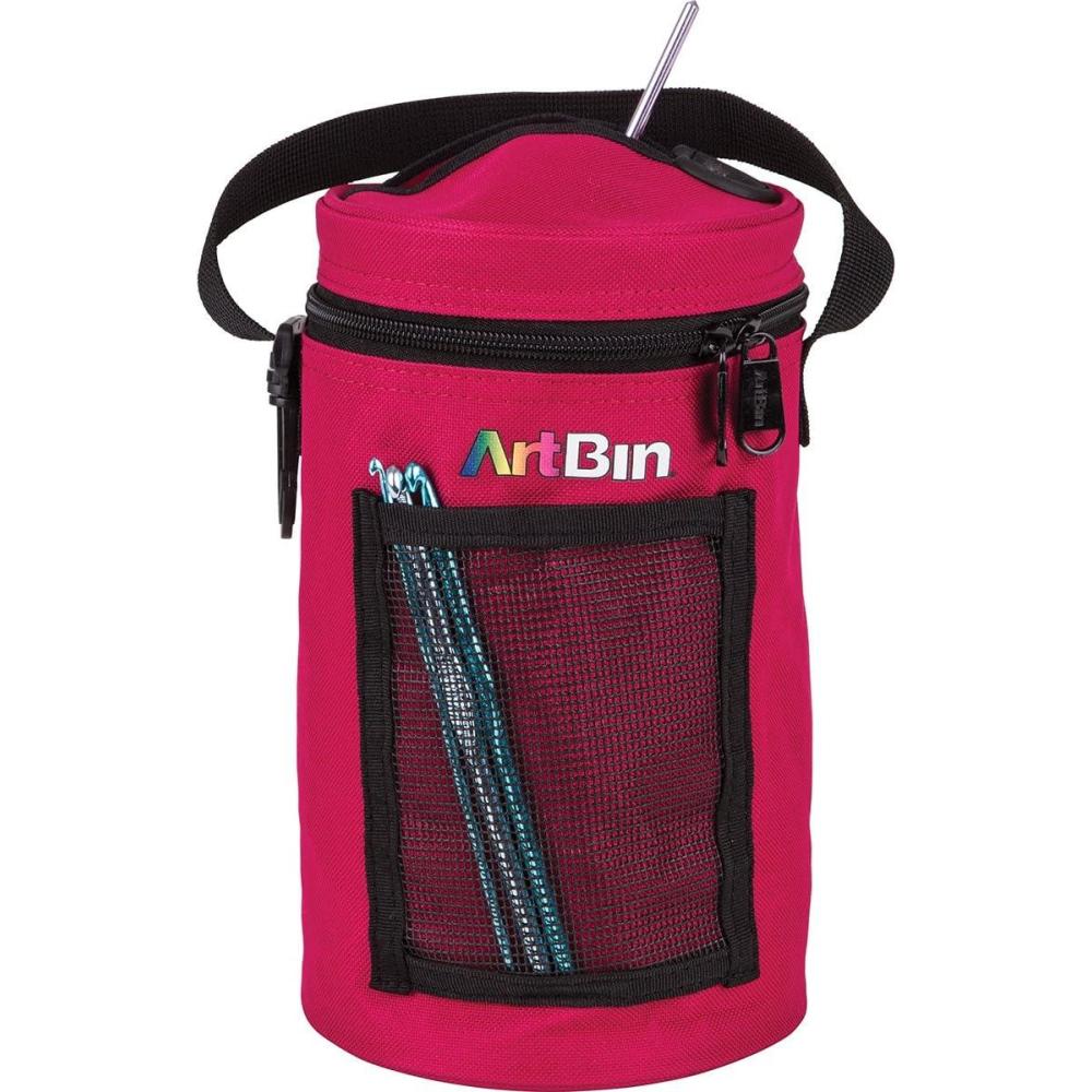image:imageArtBin 6831AG Mini Yarn Drum Portable Knitting amp Crochet Storage 1 Poly Canvas Tote Bag Raspberry