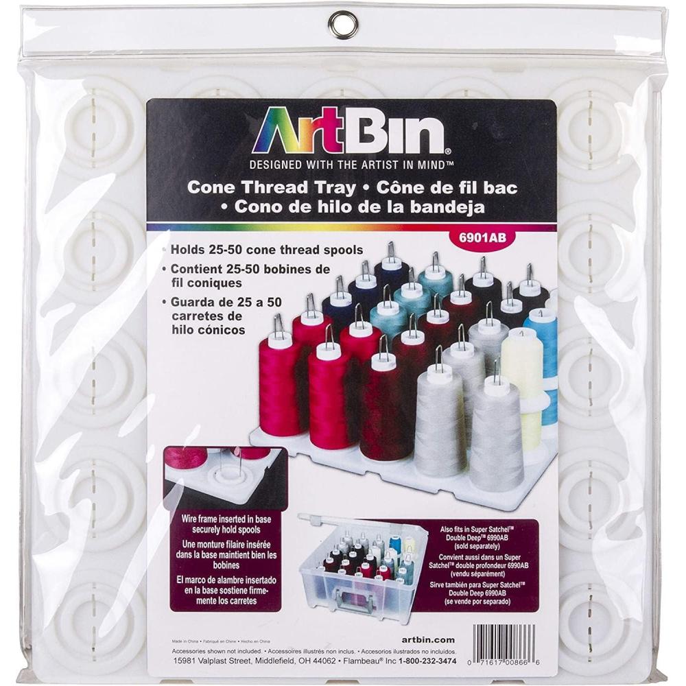 image:imageArtBin 6901AB Cone Thread Tray Sewing amp Embroidery Serger Cone Thread Spool Assortment Organizer Super Satchel System Accessory Up To 25 Traditional Spools or Up To 50 Mini Spools White125 x 125 x 5 inches