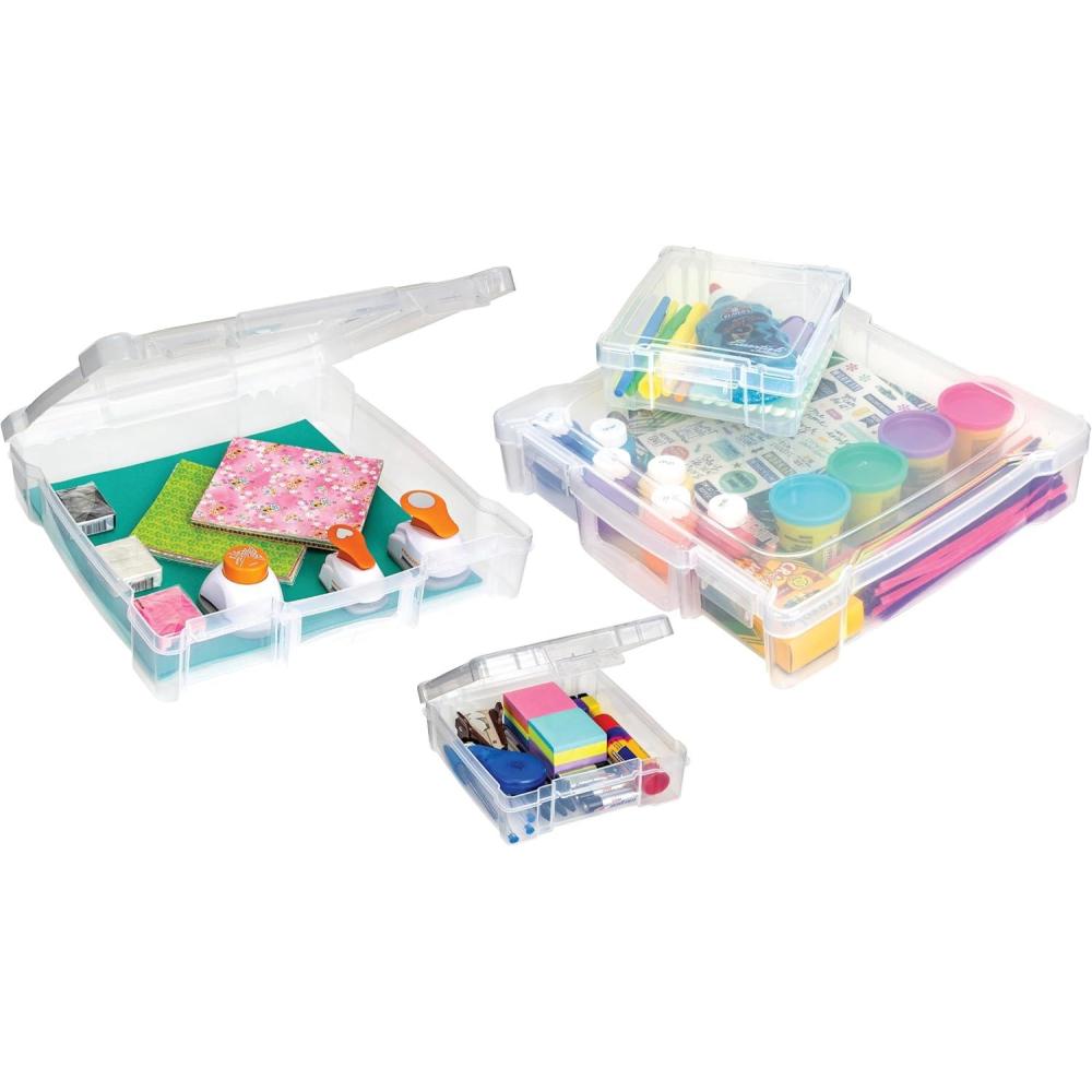 image:imageArtBin 6913ZZ 12 x 12 Portable Art amp Craft Organizer with Handle 3Pack 3 Plastic Storage Cases Clear12 x 12 6 x 6 4Piece Set 2 of Each