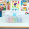 ArtBin 6918AB Twin Top 17 inch Supply Box, Portable Art & Craft Supply Organizer with Handle, [1] Plastic Storage Case, Black(Aqua Accents)