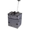 ArtBin 6822AG Rolling Tote, Lightweight Collapsible Art & Craft Storage Tote with Wheels, Retractable Handle, Shoulder Strap, Black/Gray Print