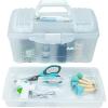 ArtBin 6918AH Twin Top 17 inch Supply Box, Portable Art & Craft Supply Organizer with Handle, [1] Plastic Storage Case, Translucent