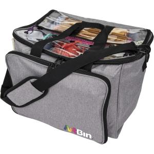 ArtBin 6824AG Mini Yarn Drum, Portable Knitting & Crochet Storage, [1] Poly Canvas Tote Bag, Gray Print(Gray)