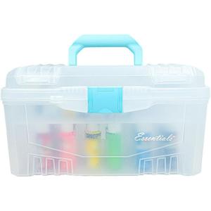 ArtBin 6918AB Twin Top 17 inch Supply Box, Portable Art & Craft Supply Organizer with Handle, [1] Plastic Storage Case, Black(Aqua Accents)