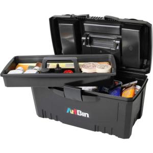 ArtBin 6918AB Twin Top 17 inch Supply Box, Portable Art & Craft Supply Organizer with Handle, [1] Plastic Storage Case, Black(Black)