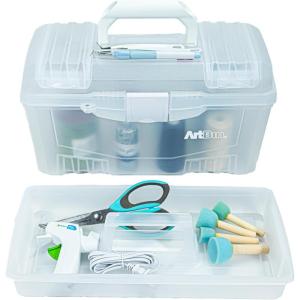 ArtBin 6918AH Twin Top 17 inch Supply Box, Portable Art & Craft Supply Organizer with Handle, [1] Plastic Storage Case, Translucent