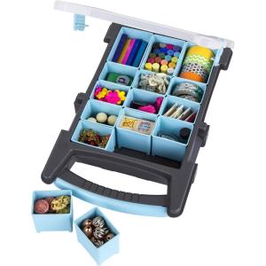 ArtBin 6967AZ Super XL Art & Craft Supply Storage Satchel with 7 Bins Inside, 1 Pack, Clear & Gold(Small)