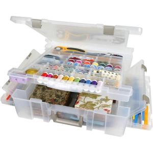 ArtBin 6981AB Super Satchel Deluxe Divided Base, Large Portable Art & Craft Organizer with Drawers, [1] Plastic Storage Case, Clear(Divided Base)