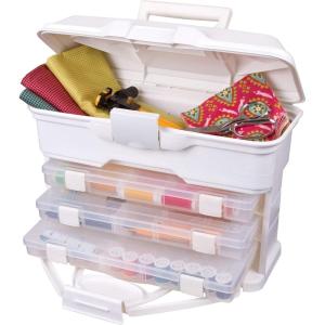 ArtBin 6994AB Solutions Cabinet, Portable Art & Craft Organizer with Handle & Drawers, [1] Plastic Storage Case, Clear/Aqua(White)