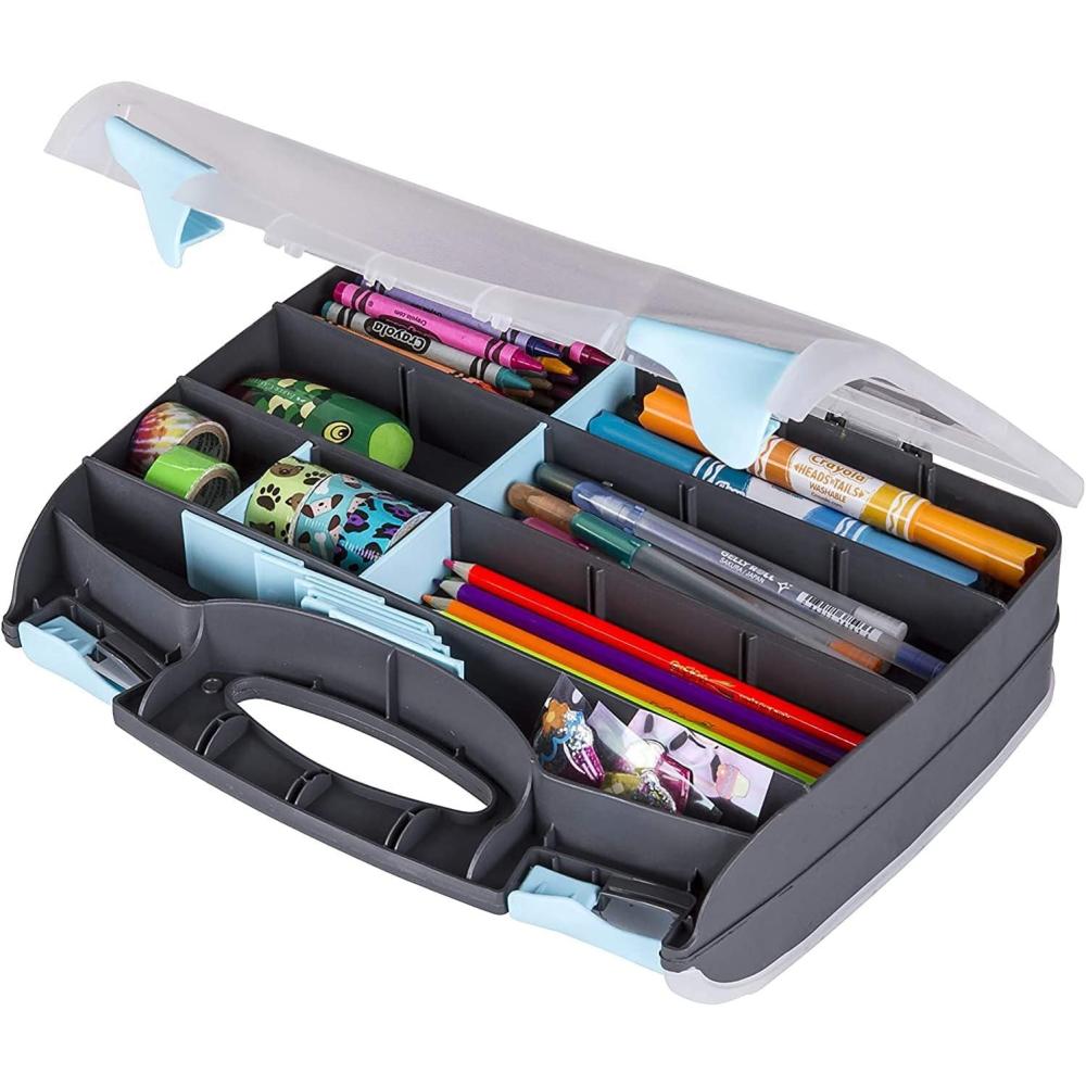 image:imageArtBin 6877AG DoubleSided Quick View Carrying Case Portable Art amp Craft Organizer with Removable Dividers 1 Plastic Storage Case BlackAqua with Clear LidMedium