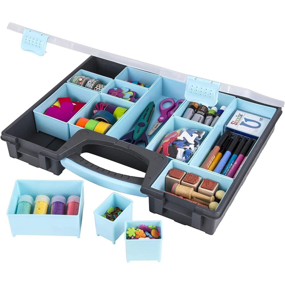image:imageArtBin 6877AG DoubleSided Quick View Carrying Case Portable Art amp Craft Organizer with Removable Dividers 1 Plastic Storage Case BlackAqua with Clear LidLarge